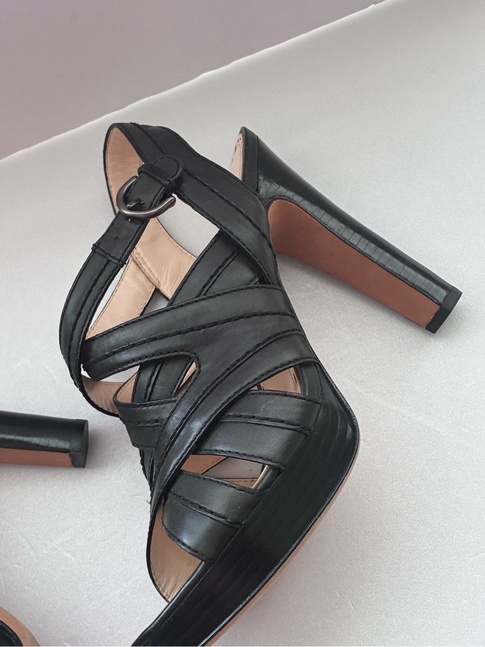Coach Black Leather Crisscross Slingback Heels - Picture 6 of 8